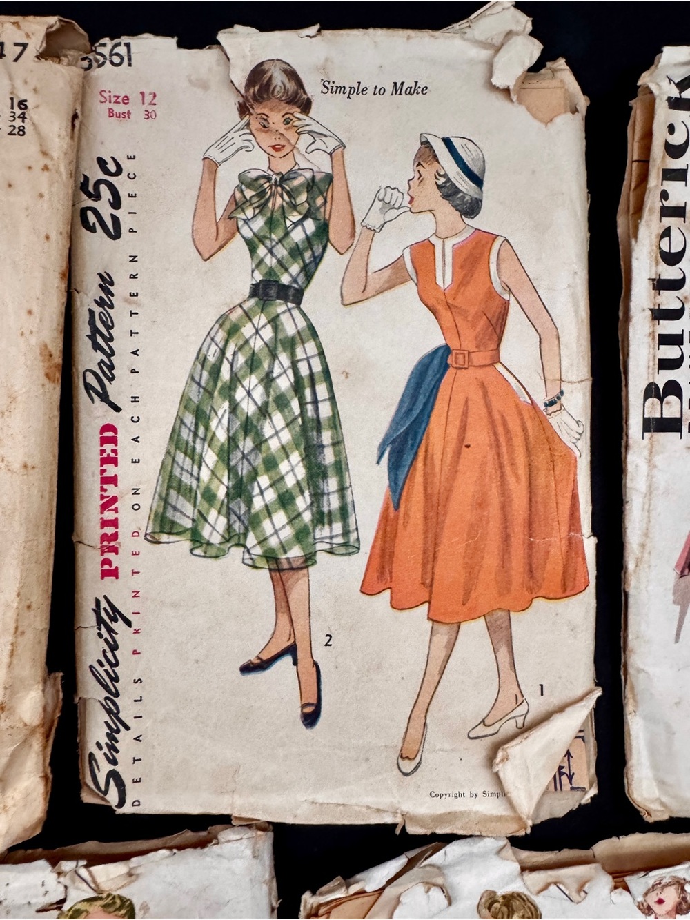 Vtg Sewing Pattern Lot Simplicity Misses Butterick Dresses 50s Sz 12 14 16 Cut - Picture 3 of 11